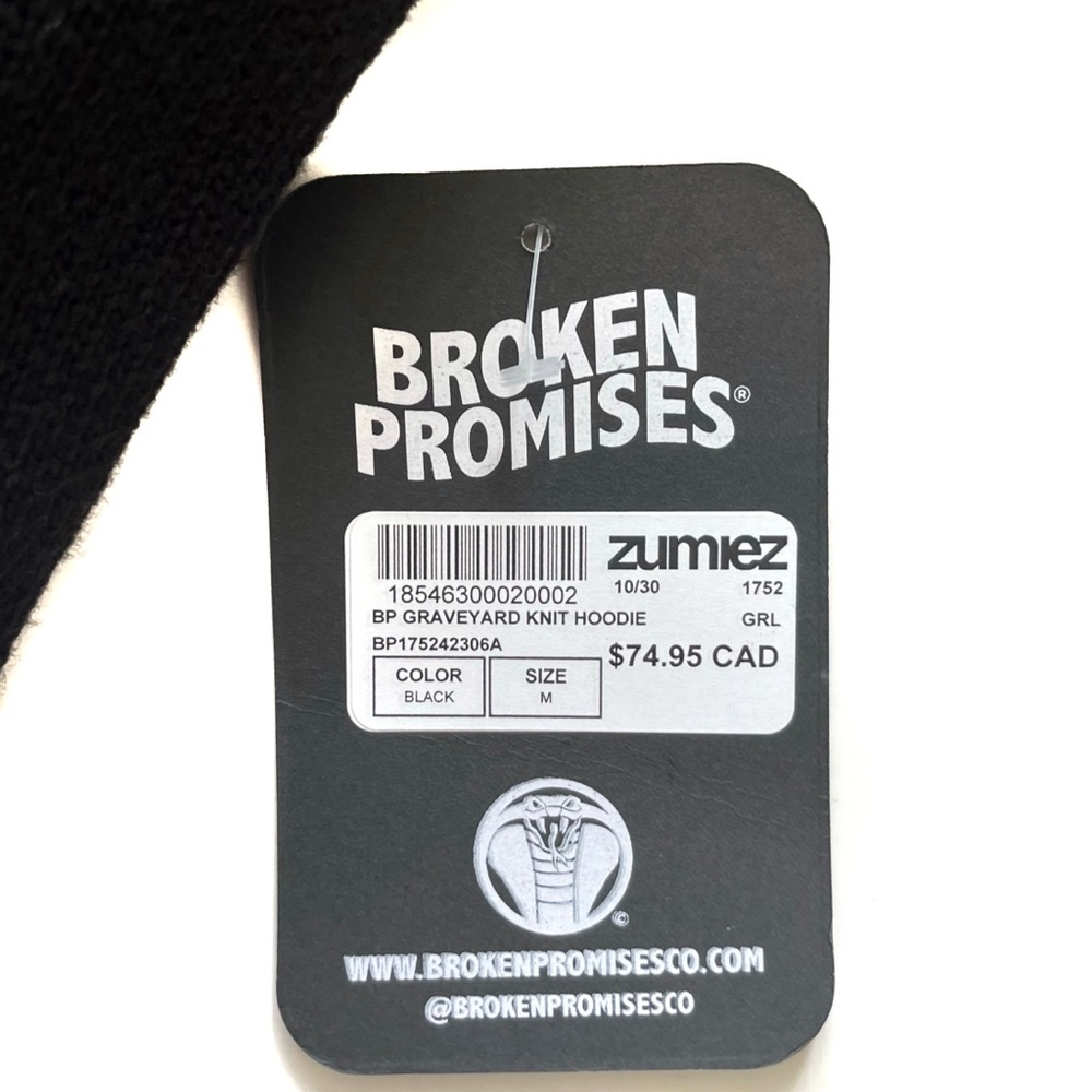 Broken Promises NWT Hoodie Graveyard Knit Sweater Top - Picture 9 of 13